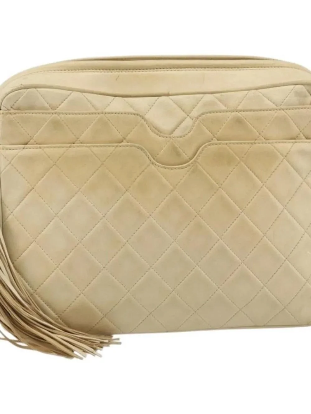 CHANEL Chain Matelasse Shoulder Bag Leather Beige Gold CC Auth 173120A